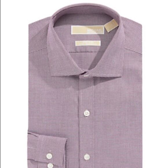 Michael Michael Kors Houndstooth Non-Iron Dress Shirt-BORDEAUX-15.5-34/35 - Picture 1 of 3